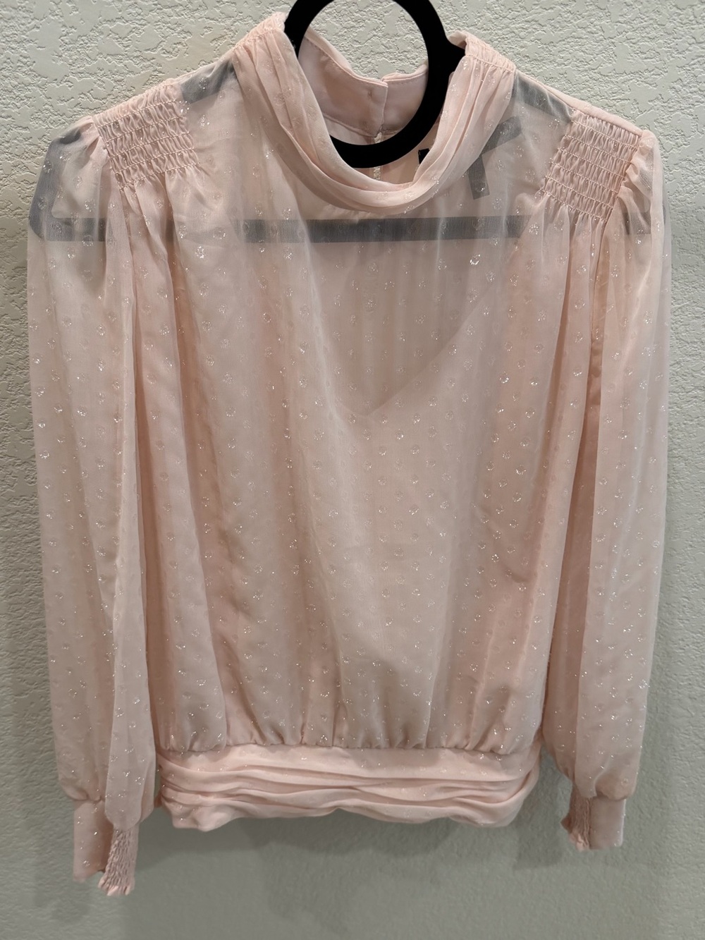 White House Black Market Sheer Blouson Top in Pale Pink
